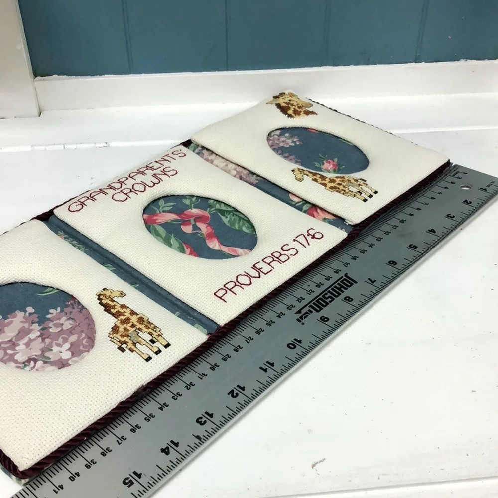 Handmade Cross Stitch picture frame Grandparents Crowns Proverbs 17:6‎ giraffes